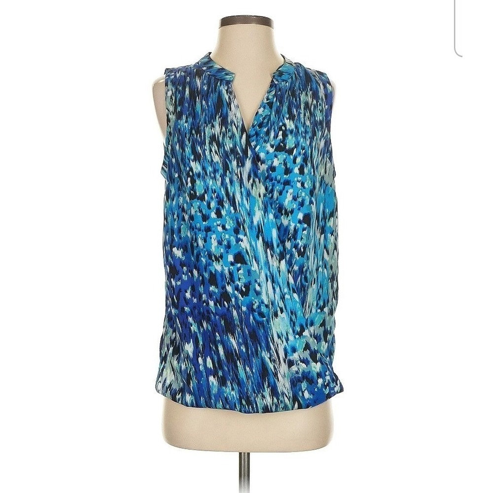 Charlie Jade Women Blue Abstract Print Sleeveless Boho Chic Blouse Top Small A49